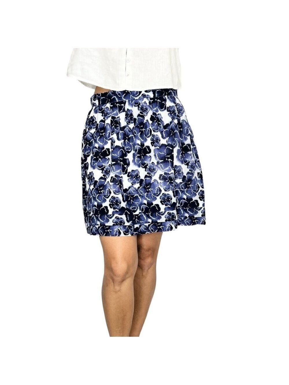 Alfred Sung PURE 100% cotton blue white floral full mini skirt 6
